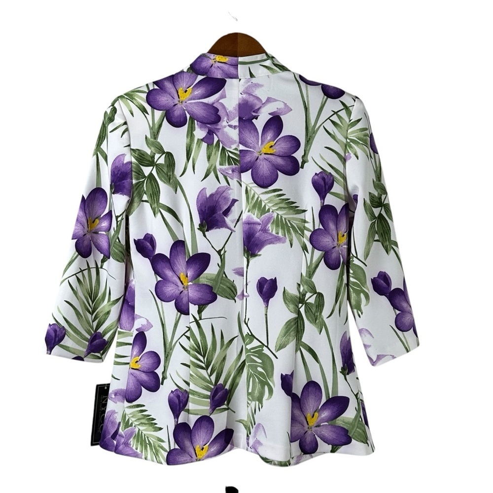 NYCC Women's Small Floral Print Jacket White Purple Open Front Office Career - Picture 8 of 11